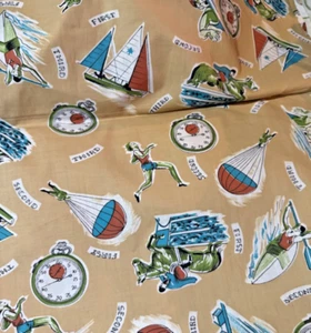 Vintage Children Fabric - Competive Sports-Width 36 1/2 “ - 36 “  In Length - Picture 1 of 6