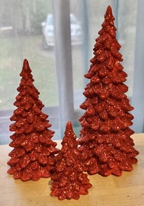 3er SET ROTE WEIHNACHTSBÄUME 3 GRÖßEN HARZ mit ROTEM GLITZER! SO HÜBSCH!! - Bild 1 von 3