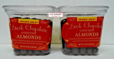 Trader Joe's Dark Chocolate Covered Almonds 16oz 454g (2 Tubs) - Image 1 of 2