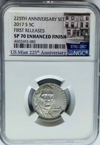 2017-S Jefferson Nickel SP 70 Enhanced Finish 225th Anniversary First Releases Cover