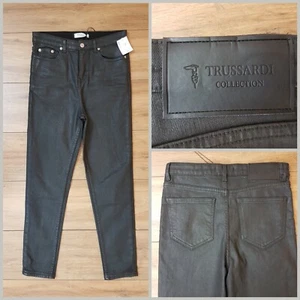 Trussardi Damen Jeans UK 10 Schwarz Coated Skinny High Rise W29 L30 UVP 140£ - Bild 1 von 9