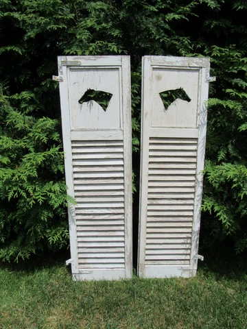 Antique Pair Equestrian Horse Stable Window Shutters Saloon Louver Doors Cover