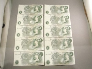 British notes 10 x £1 POUND NOTES. Consecutive Numbers, FFORD