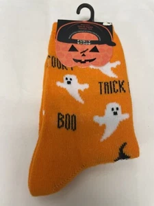 FUNKY SOCKS Kids HALLOWEEN Orange & Black Graphic TRICK OR TREAT Boo 10-4 Socks - Picture 1 of 12