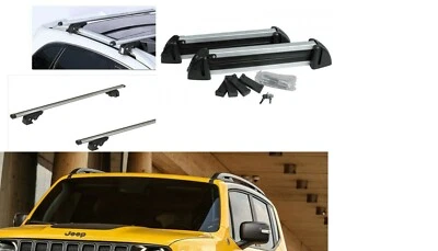BARRE PORTATUTTO ALLUMINIO JEEP RENEGADE 2016 CON RAILS +PORTASCI 4 PAIA CON SER - Immagine 1 di 4