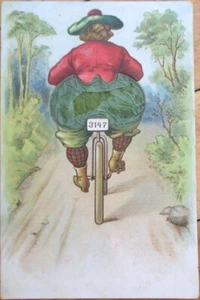 Novelty Mechanical 1902 Postcard, Bicycle Woman Large Behind, Color Litho - Picture 1 of 1