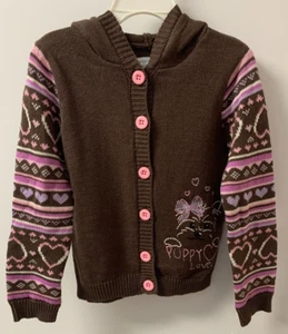 Girls Hooded Button Front Puppy Love Sweater Size 2T Brown/Pink NWT Wonder Kids - Picture 1 of 5