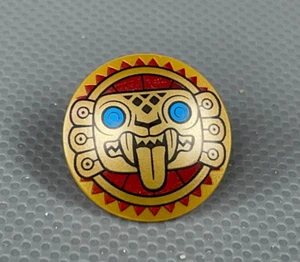 LEGO Minifigur Schild Perle Gold Rund Jaguar Gesicht dunkelrot sonnenblau Augen - Bild 1 von 3