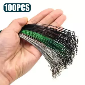 100pz Traccia Filo Leader Acciaio Inox Leader Lenza da Pesca con Scatto e Girevole - Foto 1 di 15