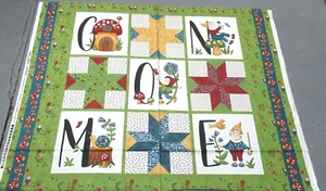 Henry Glass quilt-craft fabric GNOME & GARDEN PANEL green 1 yd (1019-66) Sale! - Picture 1 of 1