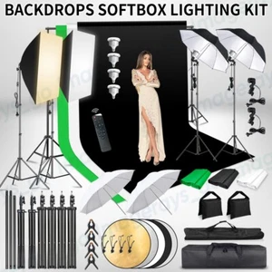 Photo Studio 4x85W LED Softbox Lighting Umbrella Light+3 Backdrop Stand Kit - Picture 1 of 12
