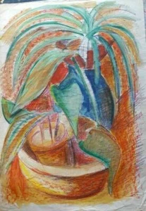 Vintage original pastel drawing 18 x 27.5" - Picture 1 of 1