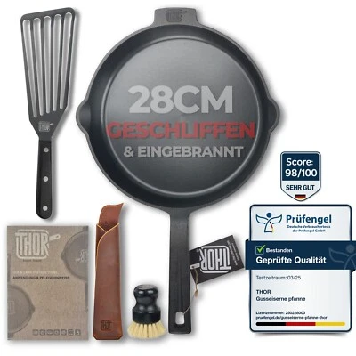 THOR Gusseisen Grillpfanne 28 cm – Gesleifter Boden für alle Wärmequellen - Bild 1 von 4