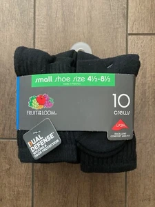 Fruit of the Loom Youth Dual Defense 10 Pairs of Socks CREWS - BLACK - Picture 1 of 4