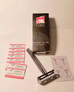 GBS Classic Long Handle Double Edge Safety Razor With 8 Blades - Picture 1 of 2