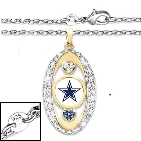 Dallas Cowboys Mens Womens Sterling Silver Link Chain Necklace With Pendant Cover