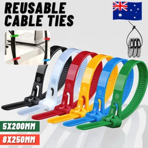 Cable Ties Zip Nylon Plastic Releasable Reusable Wraps Ratchet Wire AU - Picture 1 of 14