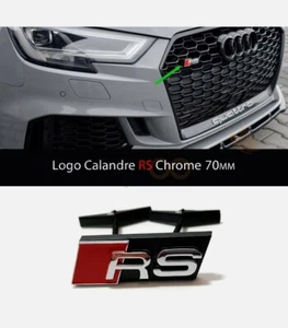 Logo Insigne Emblème RS avant calandre Chrome 70x22 MM pour Audi RS - Afbeelding 1 van 3