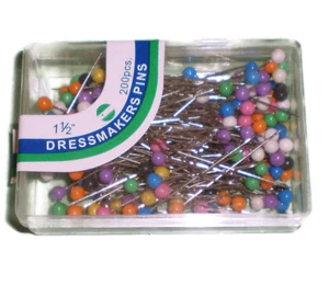 200 PCS 1-1/2" ROUND HEAD DRESSMAKER PINS ASSORTED COLORS - Picture 1 of 3
