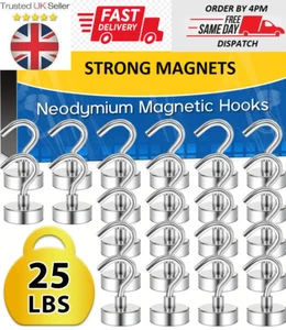 25LBS Heavy Duty Magnetic Hooks Hanger Hold Neodymium Strong Magnet Set UK - Picture 1 of 13