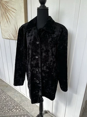 Sharon Young Black Faux Fur Button Up Coat Women’s Size Medium 8 Cozy Jacket - Imagem 1 de 4
