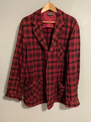 Vintage Pendleton Jacket Mens XL Red Black Plaid Wool Lined Hunting 60s FLAW - Image 1 of 4