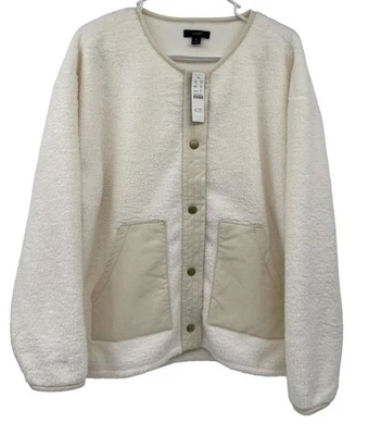 J Crew Jacket Womens Size XL Sherpa Fleece Quilted Snap Front Pockets - Image 1 of 4