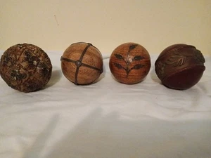 Vintage Metal Inlay Wood Carpet Balls 3” Pack of 4 - Picture 1 of 6