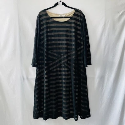 Cato Est. 1946 Womens Black Mesh Striped Lined Oversized Shift Dress Size 22/24W - Image 1 of 4