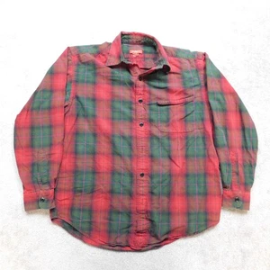 MISSING BUTTONS DISTRESSED Sundance Cotton Flannel Button Up Mens Medium Red - Picture 1 of 9