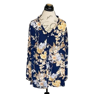 Well Worn Women's Blouse Sz XXL Long Sleeve Ruffle Floral Boho Bohemian Modern - Picture 1 of 13