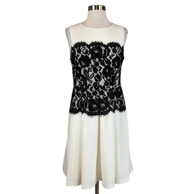 Calvin Klein Women's Cocktail Dress Size 6 White and Black Lace Fit and Flare - Image 1 of 4