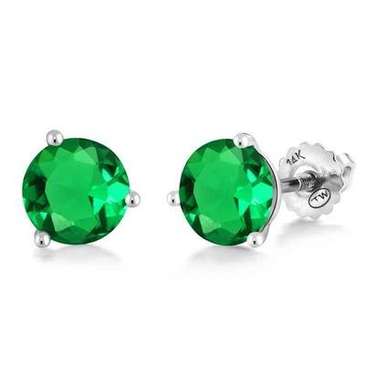 14K White Gold Simulated Emerald Martini Stud Earrings For Women (2.44 Cttw, - Image 1 of 4