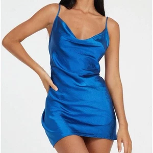Motelrocks Paiva Slip Dress In Satin Blue in Satin Blue, Size S. - Picture 1 of 5