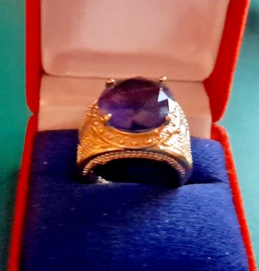 14k GOLD PLATED CHUNKY AMETHYST  GLASS STONE SET  RING  size M   #BB - Bild 1 von 8