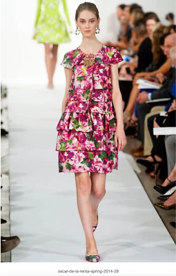 OFERTA: Vestido Oscar de la Renta Floral Seda Pasarela 2014 Talla 2 VIP Precio de venta sugerido por el fabricante $8400 Foto 1 de 4