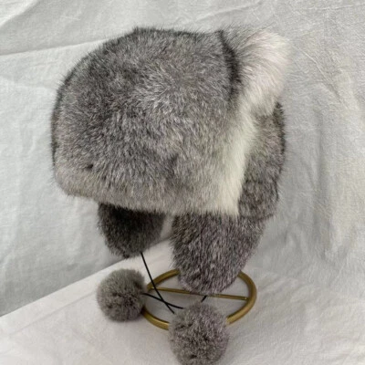 Real natural genuine rabbit fur hat women's Winter Warm Hats earcuff hat - Image 1 of 4