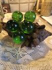 5 Xl Large  Acrylic Lucite Green Grapes 6" Round..Cluster On Burl Wood Home Deco
