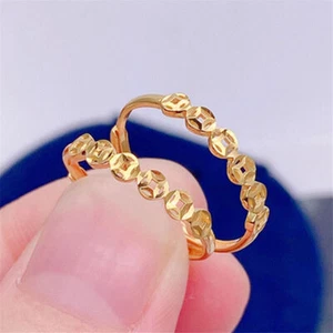 Real Au750 Pure 18K Yellow Gold Band Women Lucky Money Coin Ring Us Size:5-6 - Picture 1 of 5