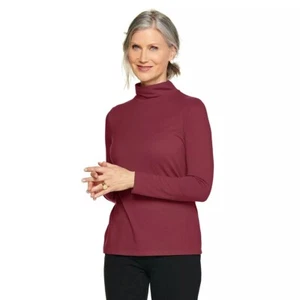Top Croft & Barrow Essential para mujer manga larga cuello falso granate - Imagen 1 de 1