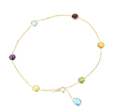 Tobillera de piedras preciosas de oro amarillo de 14K con una caída de topacio azul de 10 pulgadas Foto 1 de 3