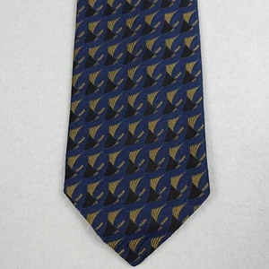 Cravatta collo Ermenegildo Zegna blu oro astratta geometrica 100% seta design - Foto 1 di 7