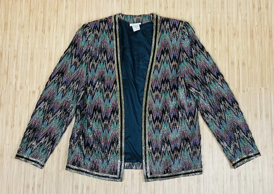 Francesca Of Damon Vintage Multicolor Beaded Cocktail Party Jacket Womens Size 8 - Image 1 of 4
