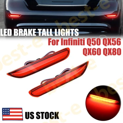 For Infiniti Q50 QX Nissan Red LED Bumper Brake Lights w/ Sequential Turn Signal — 第 1/4 张图片