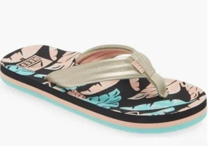 NEW Reef Kids Ahi Sandals Thongs Flip Flops Little Kids Size 13 Neon Monstera - Picture 1 of 6