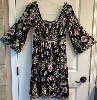 M Missoni Size 4 Dress Square Neck Embroidered Boho Empire Waist Stretch - Image 1 of 4