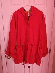 DKNY Jacket Unisex Medium Hooded Full Zip Snaps Red - Picture 1 of 4