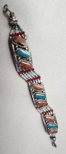 Sterling Silver .925 Coral, Turquoise Bracelet Balinese Made (defect) - Picture 1 of 7