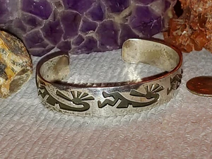 J.N Jonathan Nez Navajo Kokopelli Overlay Sterling Silver Cuff Bracelet - Picture 1 of 9
