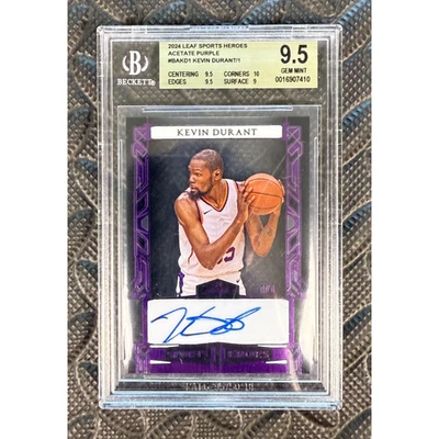 Hoja de héroes deportivos Kevin Durant 2024 acetato púrpura 1/1 autógrafo BGS 9,5 gema KD Foto 1 de 3